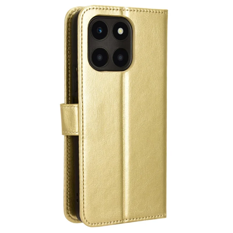 For Honor X6a 4G PU Leather Protective Case Crazy Horse Texture Phone Wallet Cover - Gold