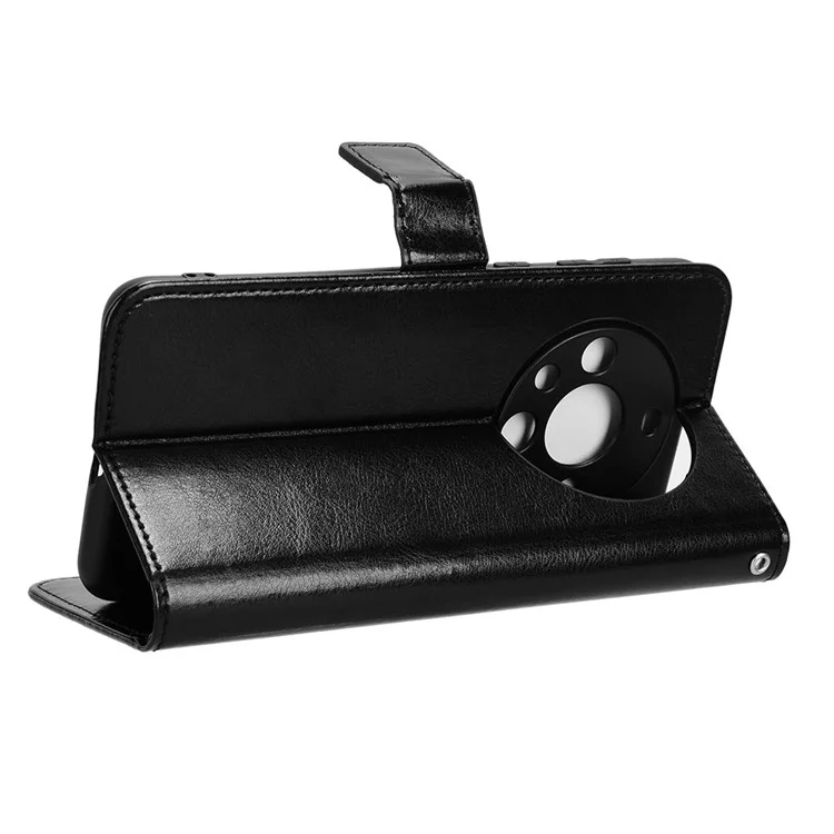 Pour Huawei Mate 60 Pro Coque de téléphone anti-chute Texture de cuir fou Portefeuille Stand Cover - Noir