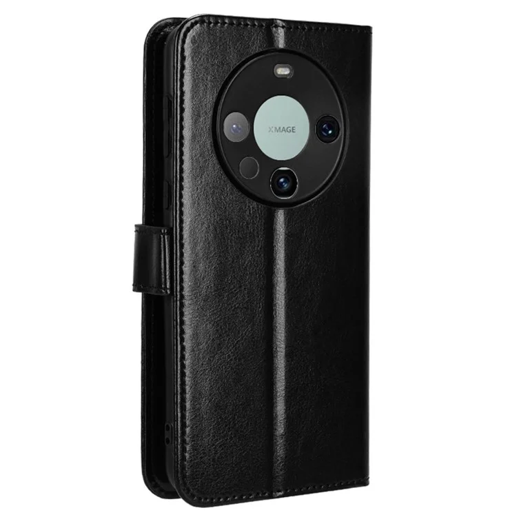 Pour Huawei Mate 60 Pro Coque de téléphone anti-chute Texture de cuir fou Portefeuille Stand Cover - Noir