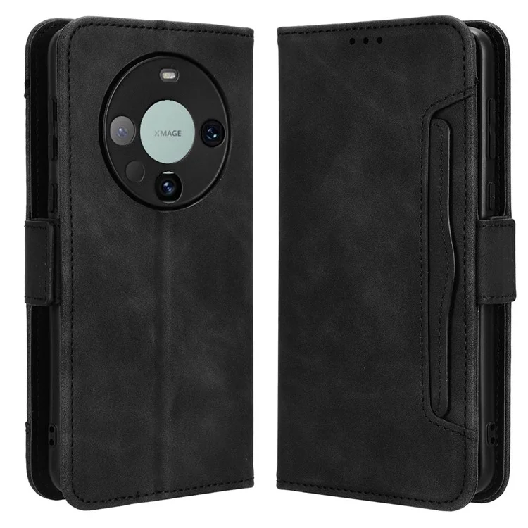 Para Huawei Mate 60 Pro Múltiples Ranuras para Tarjetas Funda de Teléfono de Cuero PU con Soporte Protector - Negro