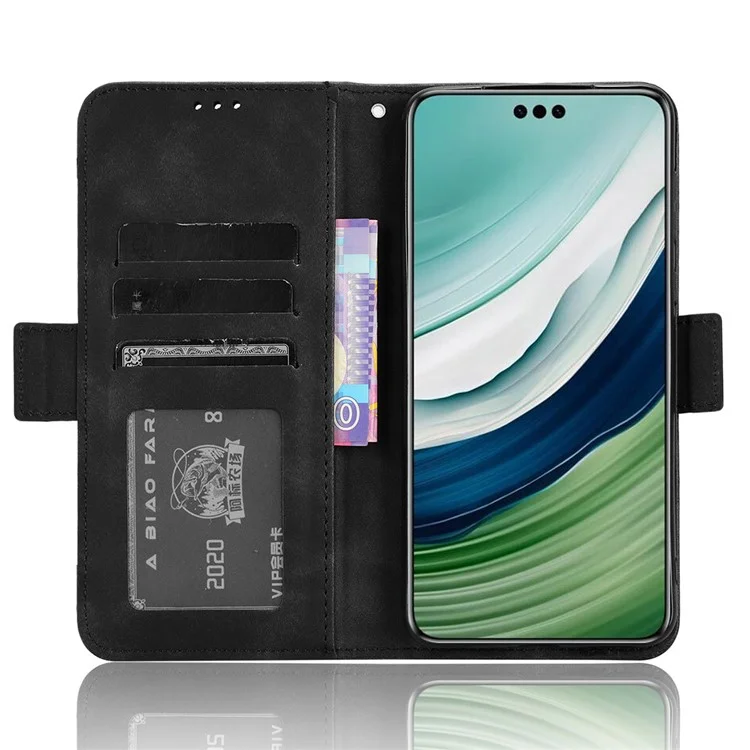 Para Huawei Mate 60 Pro Múltiples Ranuras para Tarjetas Funda de Teléfono de Cuero PU con Soporte Protector - Negro