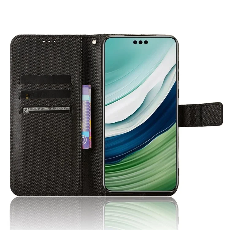 Per Huawei Mate 60 Pro Custodia in pelle PU Stand Diamond Texture Protective Phone Cover - Nero