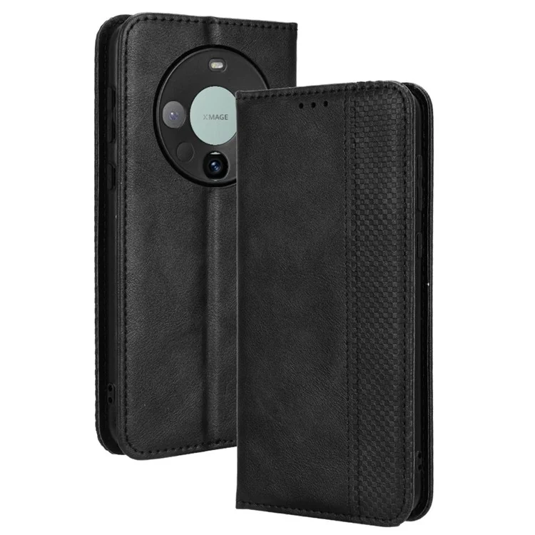 Кожаный чехол-кошелек с магнитным автоматическим закрытием для Huawei Mate 60 Retro - Черный