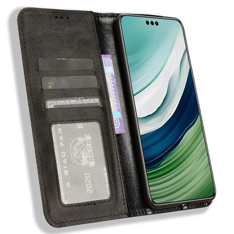 Кожаный чехол-кошелек с магнитным автоматическим закрытием для Huawei Mate 60 Retro - Черный