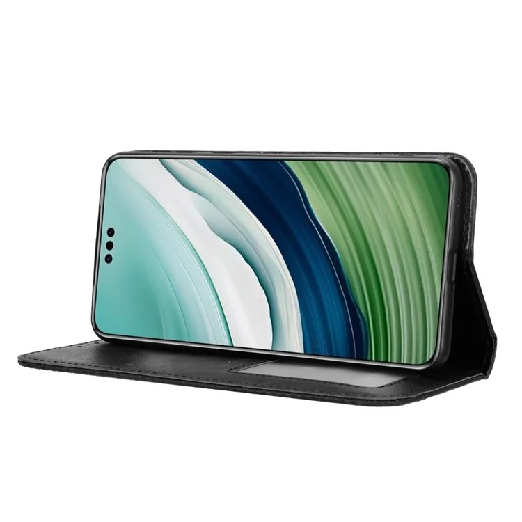Кожаный чехол-кошелек с магнитным автоматическим закрытием для Huawei Mate 60 Retro - Черный