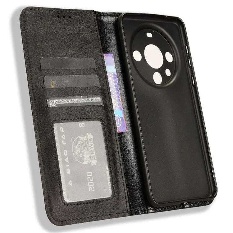 Кожаный чехол-кошелек с магнитным автоматическим закрытием для Huawei Mate 60 Retro - Черный
