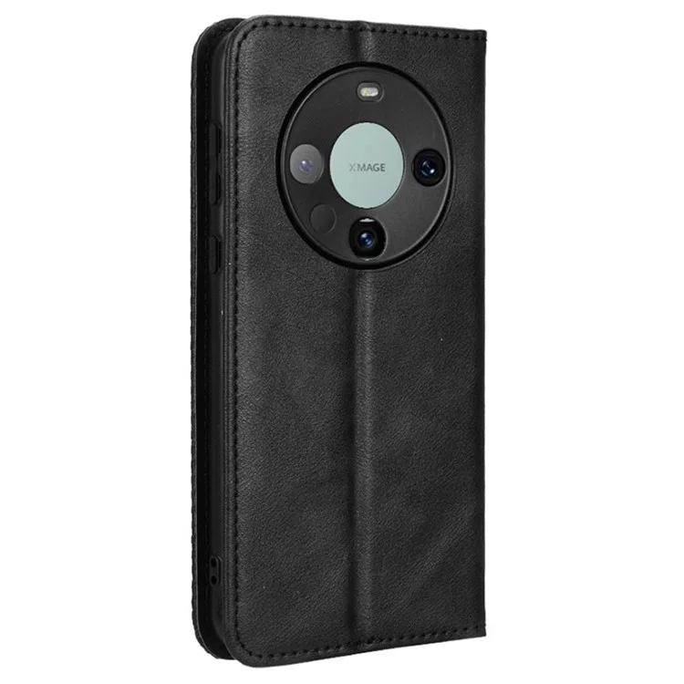 Кожаный чехол-кошелек с магнитным автоматическим закрытием для Huawei Mate 60 Retro - Черный