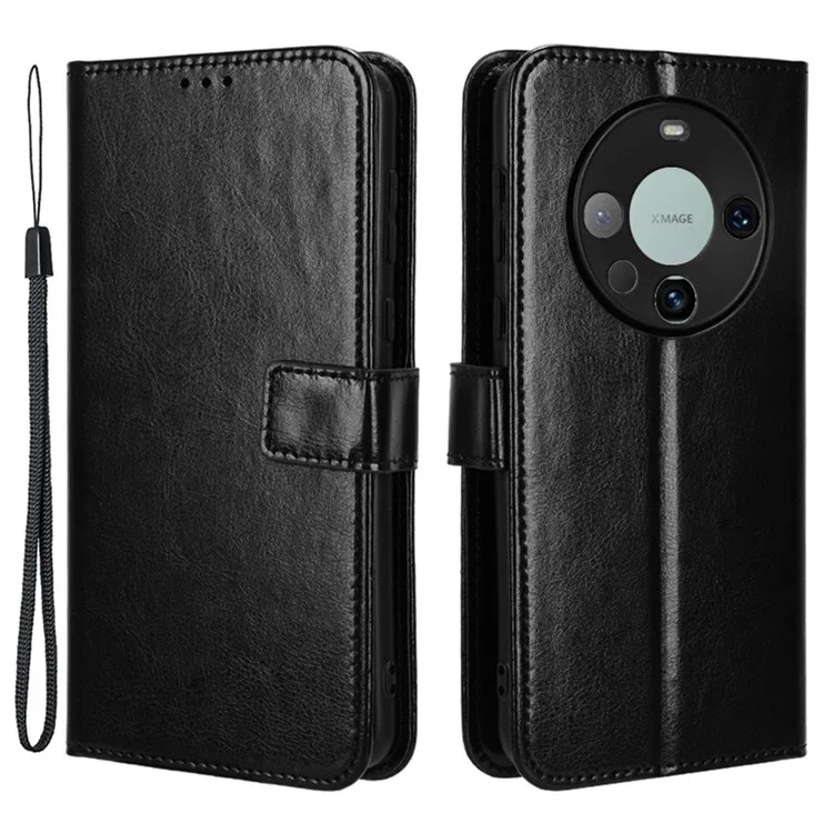 Чехол-книжка для Huawei Mate 60 с полной защитой, с текстурой кожи "Crazy Horse", кошелек, подставка - черный
