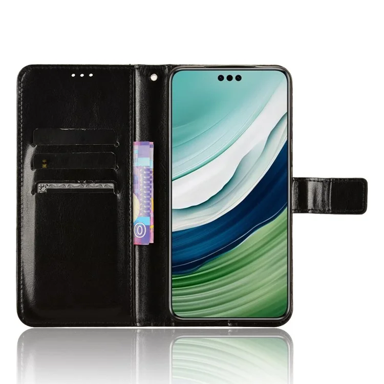 Чехол-книжка для Huawei Mate 60 с полной защитой, с текстурой кожи "Crazy Horse", кошелек, подставка - черный