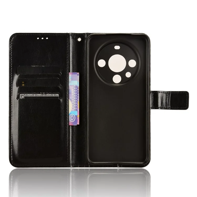 Чехол-книжка для Huawei Mate 60 с полной защитой, с текстурой кожи "Crazy Horse", кошелек, подставка - черный