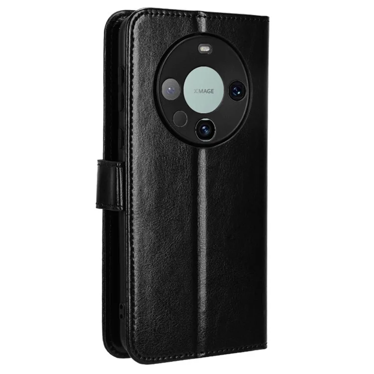 Чехол-книжка для Huawei Mate 60 с полной защитой, с текстурой кожи "Crazy Horse", кошелек, подставка - черный