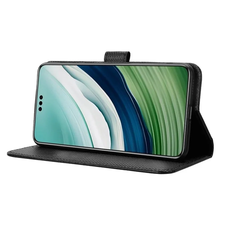 Для Huawei Mate 60 Anti-Scratch Shell Diamond Texture Stand Cover PU Leather Phone Case - чёрный