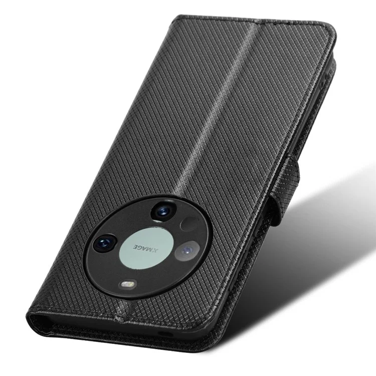 Для Huawei Mate 60 Anti-Scratch Shell Diamond Texture Stand Cover PU Leather Phone Case - чёрный