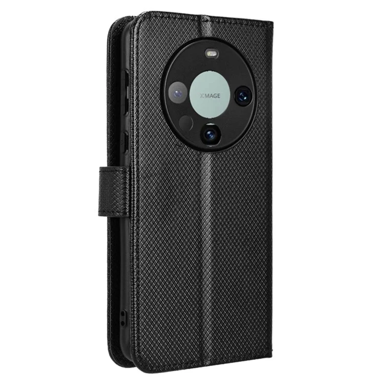 Для Huawei Mate 60 Anti-Scratch Shell Diamond Texture Stand Cover PU Leather Phone Case - чёрный