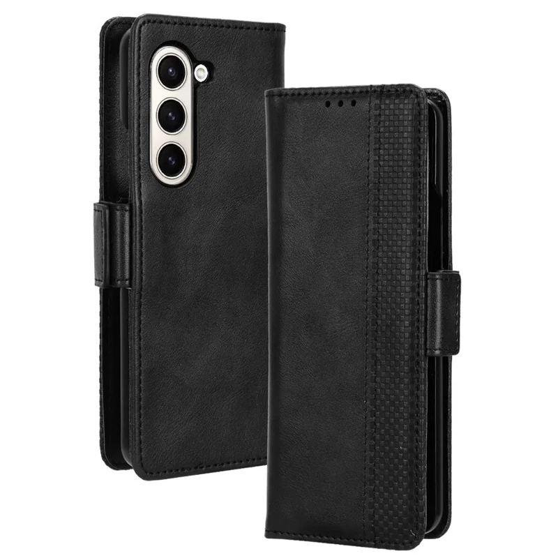 For Samsung Galaxy Z Fold5 5G PU Leather Vintage Phone Case Wallet Stand Shockproof Cover - Black