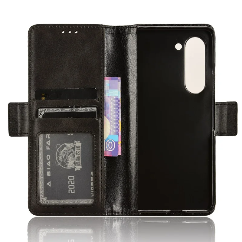 For Samsung Galaxy Z Fold5 5G PU Leather Vintage Phone Case Wallet Stand Shockproof Cover - Black