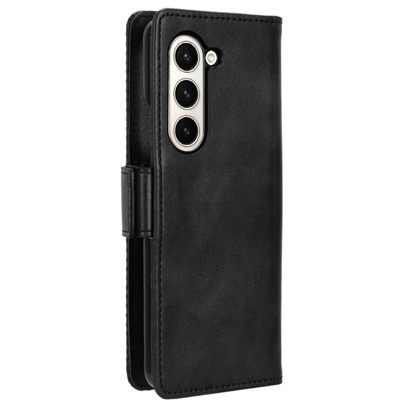 For Samsung Galaxy Z Fold5 5G PU Leather Vintage Phone Case Wallet Stand Shockproof Cover - Black