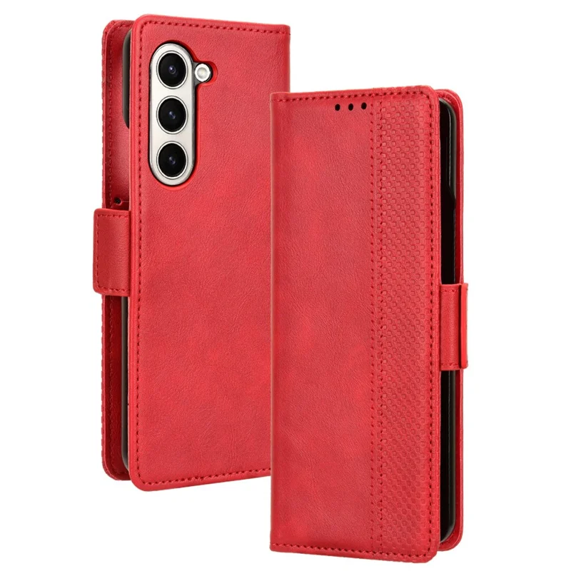 For Samsung Galaxy Z Fold5 5G PU Leather Vintage Phone Case Wallet Stand Shockproof Cover - Red