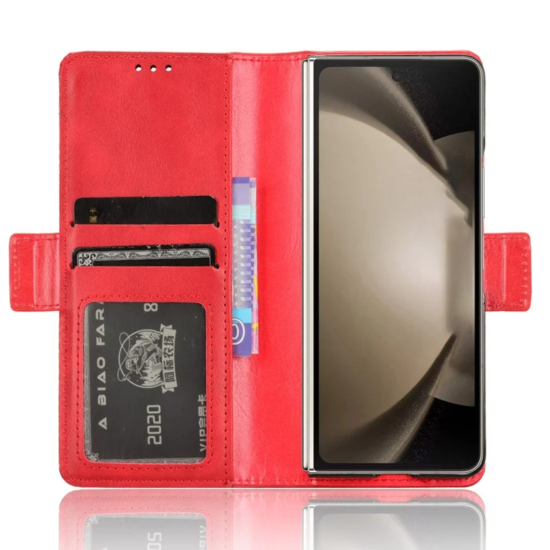 For Samsung Galaxy Z Fold5 5G PU Leather Vintage Phone Case Wallet Stand Shockproof Cover - Red