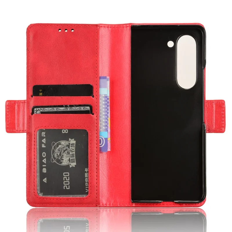 For Samsung Galaxy Z Fold5 5G PU Leather Vintage Phone Case Wallet Stand Shockproof Cover - Red