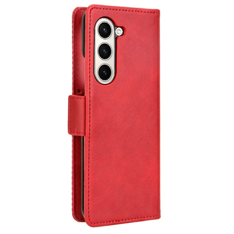 For Samsung Galaxy Z Fold5 5G PU Leather Vintage Phone Case Wallet Stand Shockproof Cover - Red