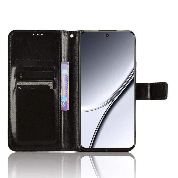 Para Realme GT5 5G Leather Protective Case Crazy Horse Texture Wallet Stand Phone Cover - Preto
