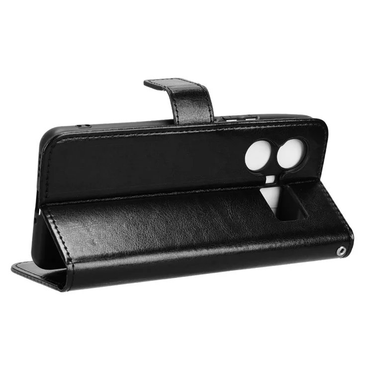 Para Realme GT5 5G Leather Protective Case Crazy Horse Texture Wallet Stand Phone Cover - Preto
