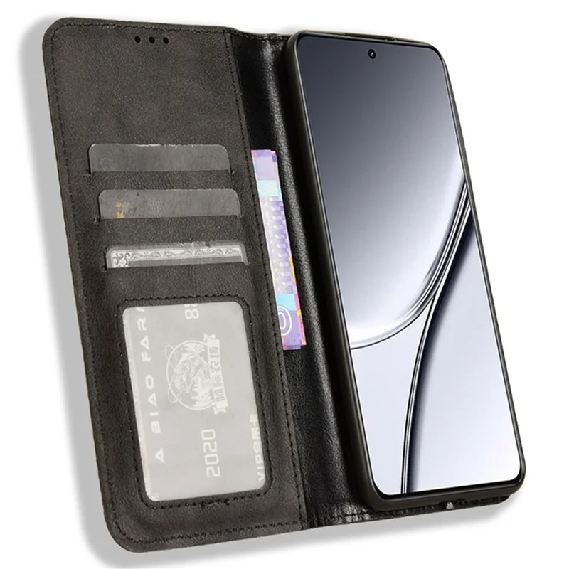 Para Realme GT5 5G Retro Funda de Billetera de Cuero PU Plegable Resistente a Golpes Cubierta de Teléfono - Negro