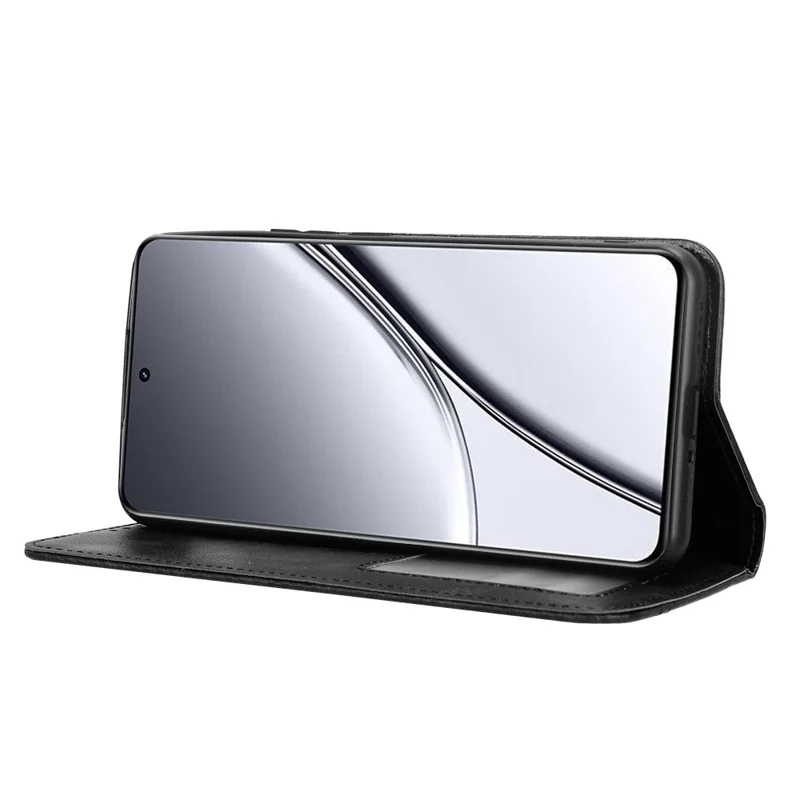 Para Realme GT5 5G Retro Funda de Billetera de Cuero PU Plegable Resistente a Golpes Cubierta de Teléfono - Negro