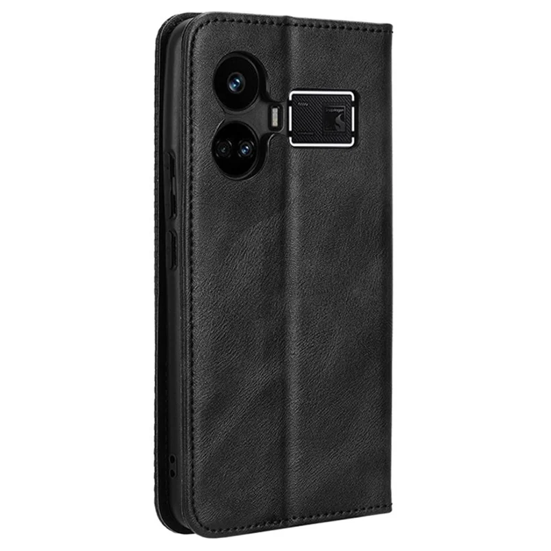 Para Realme GT5 5G Retro Funda de Billetera de Cuero PU Plegable Resistente a Golpes Cubierta de Teléfono - Negro