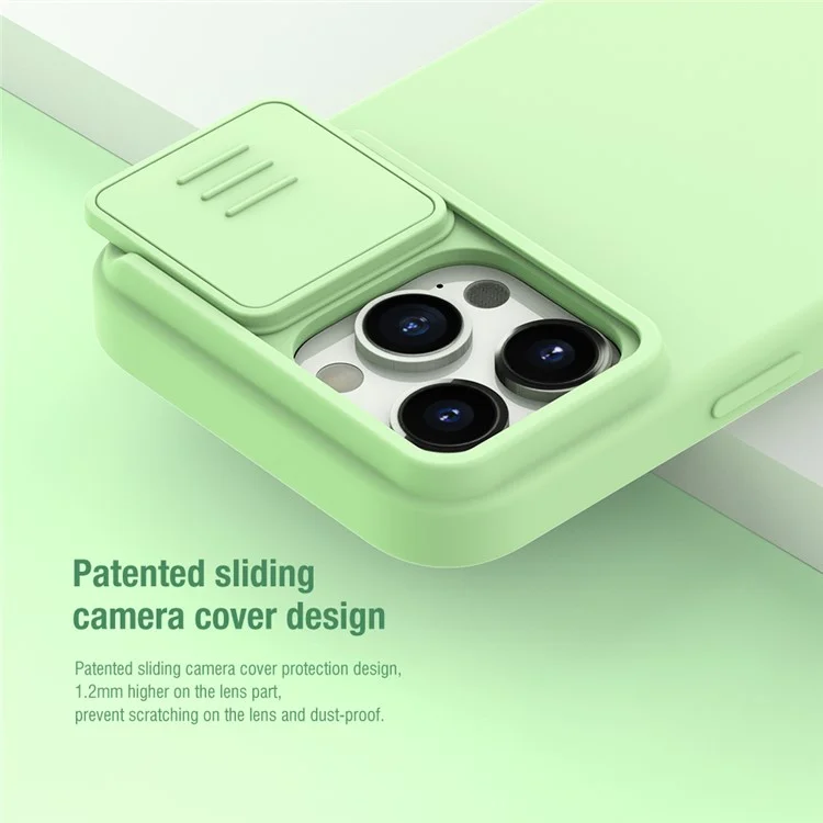 NILLKIN For iPhone 15 Pro PC + Silicone Phone Case Slide Camera Lid Anti-Drop Cover Compatible with MagSafe - Mint Green