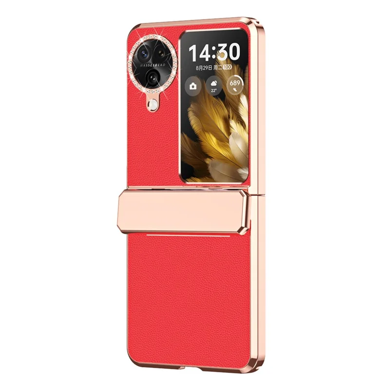 For Oppo Find N3 Flip 5G Drop-proof PU Leather+PC Case Anti-fingerprint Electroplating Phone Cover - Red