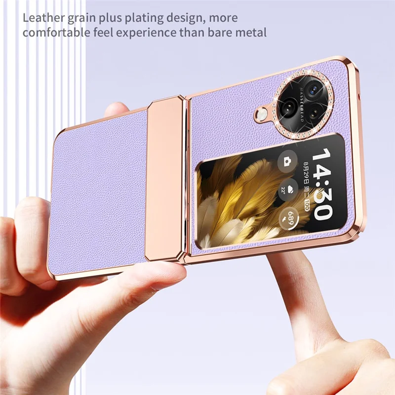 For Oppo Find N3 Flip 5G Drop-proof PU Leather+PC Case Anti-fingerprint Electroplating Phone Cover - Red