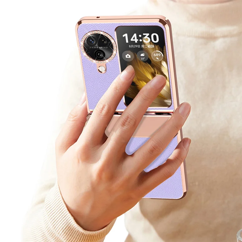 For Oppo Find N3 Flip 5G Drop-proof PU Leather+PC Case Anti-fingerprint Electroplating Phone Cover - Red