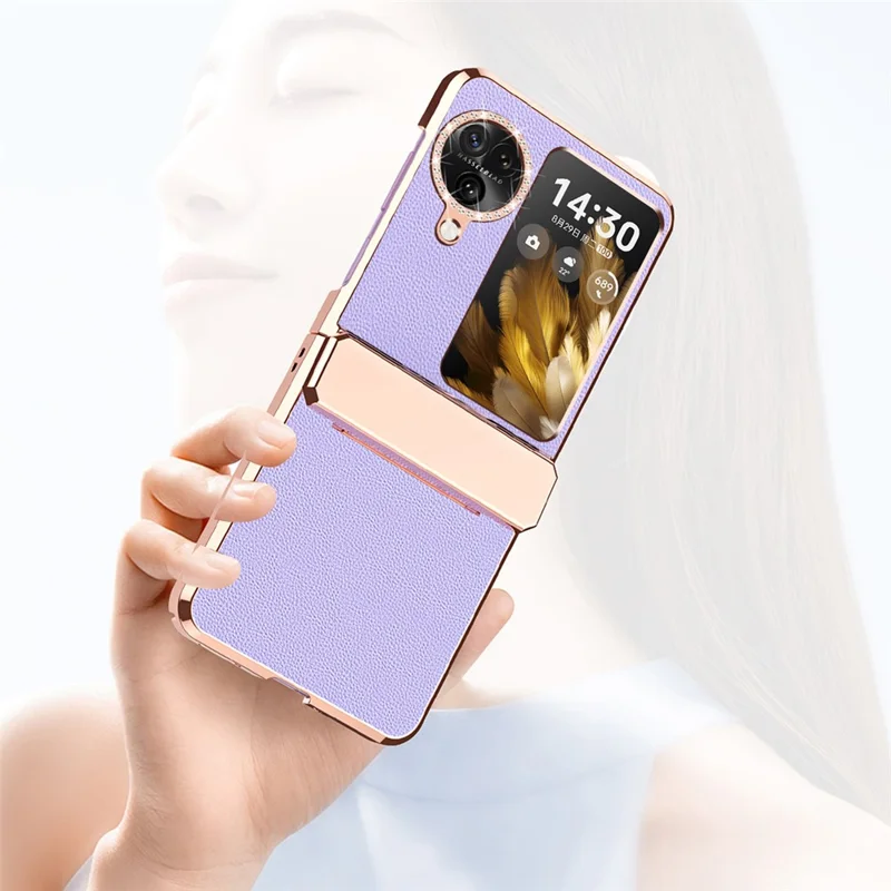 For Oppo Find N3 Flip 5G Drop-proof PU Leather+PC Case Anti-fingerprint Electroplating Phone Cover - Red