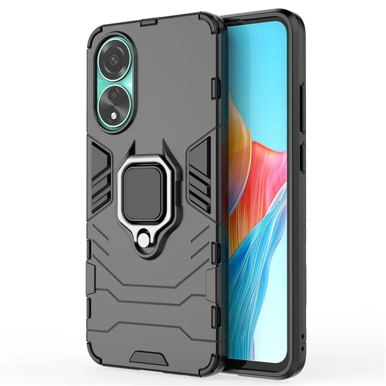Funda protectora para Oppo A78 4G, carcasa de TPU + PC con soporte anillo a prueba de golpes y soporte - Negro