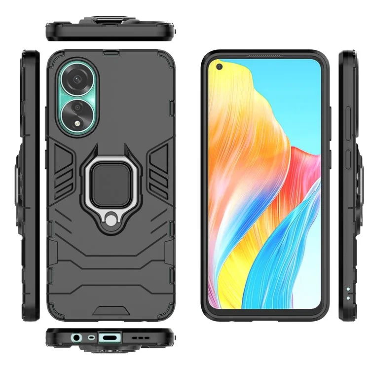 Funda protectora para Oppo A78 4G, carcasa de TPU + PC con soporte anillo a prueba de golpes y soporte - Negro