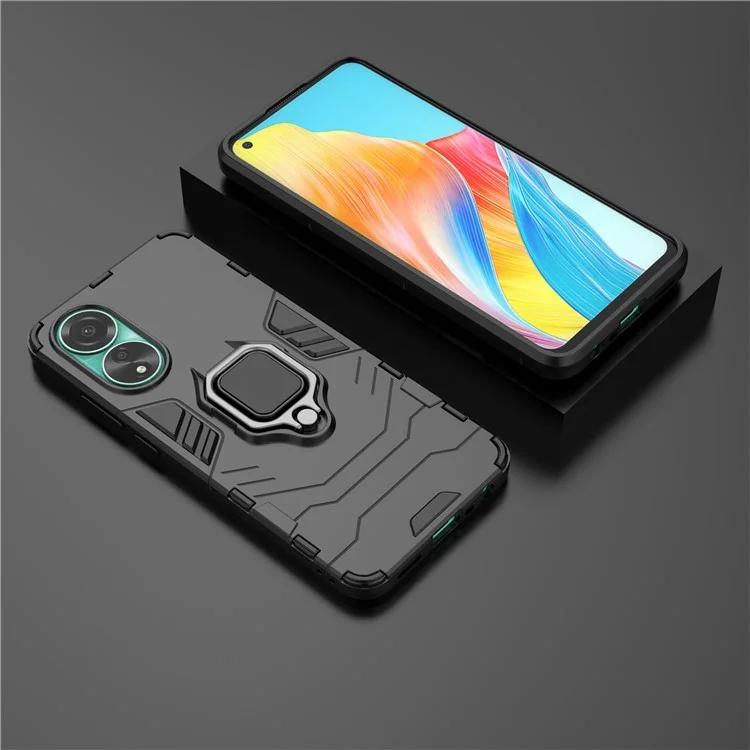 Funda protectora para Oppo A78 4G, carcasa de TPU + PC con soporte anillo a prueba de golpes y soporte - Negro