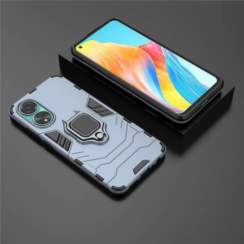 Protective Case for Oppo A78 4G , Shockproof TPU+PC Ring Holder Kickstand Phone Cover - Blue