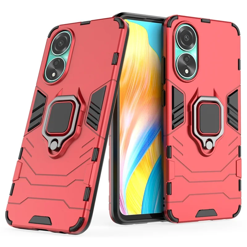 Protective Case for Oppo A78 4G , Shockproof TPU+PC Ring Holder Kickstand Phone Cover - Red
