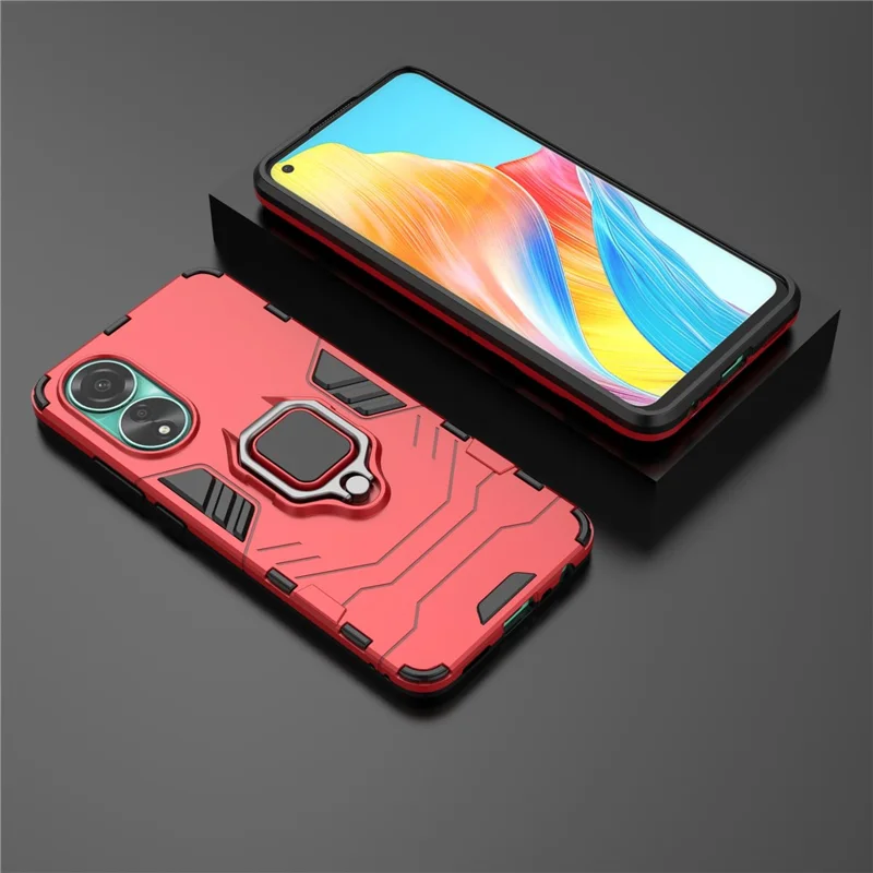 Protective Case for Oppo A78 4G , Shockproof TPU+PC Ring Holder Kickstand Phone Cover - Red