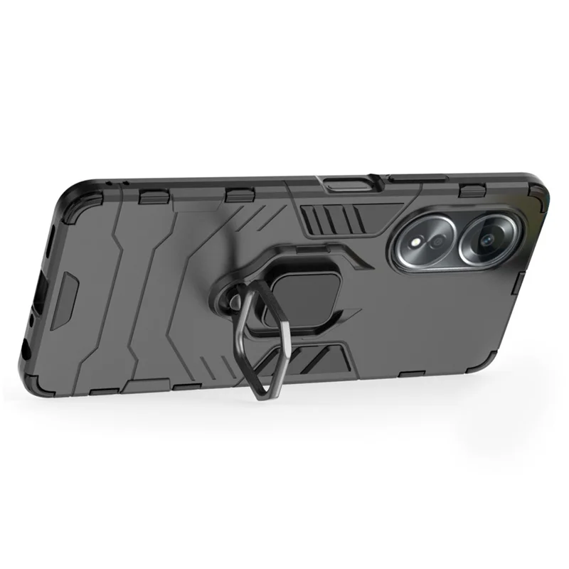 Folia chroniono do Oppo A58 4G, folia ochronna TPU+PC z uchwytem-pierścieniem i podstawką - Czarny