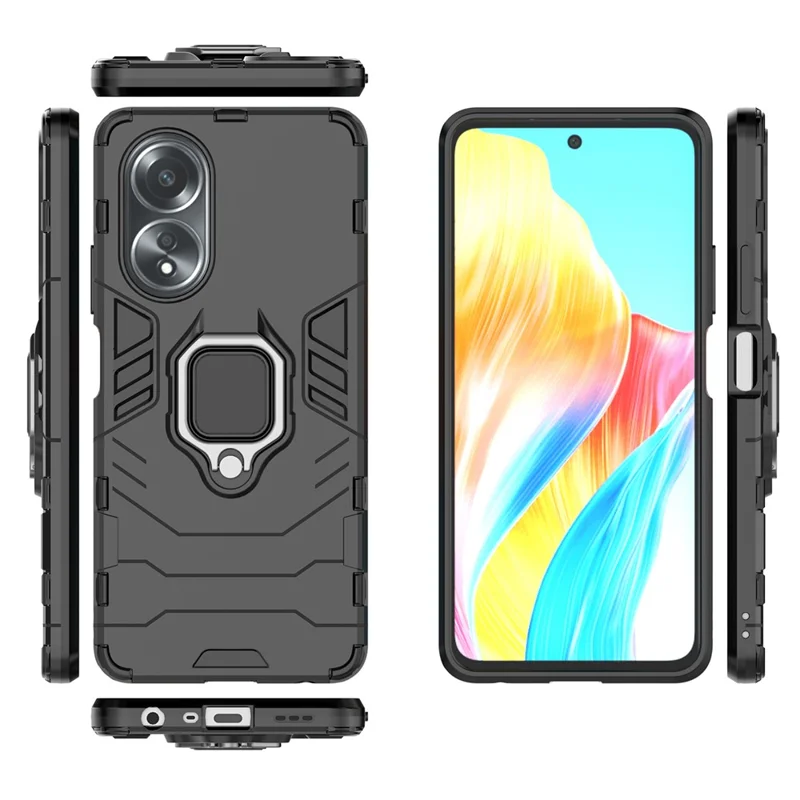 Folia chroniono do Oppo A58 4G, folia ochronna TPU+PC z uchwytem-pierścieniem i podstawką - Czarny