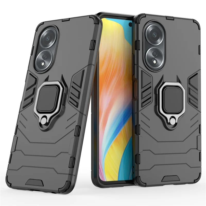 Folia chroniono do Oppo A58 4G, folia ochronna TPU+PC z uchwytem-pierścieniem i podstawką - Czarny