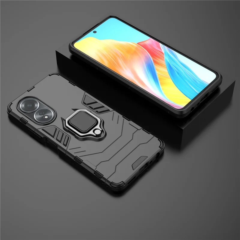 Folia chroniono do Oppo A58 4G, folia ochronna TPU+PC z uchwytem-pierścieniem i podstawką - Czarny