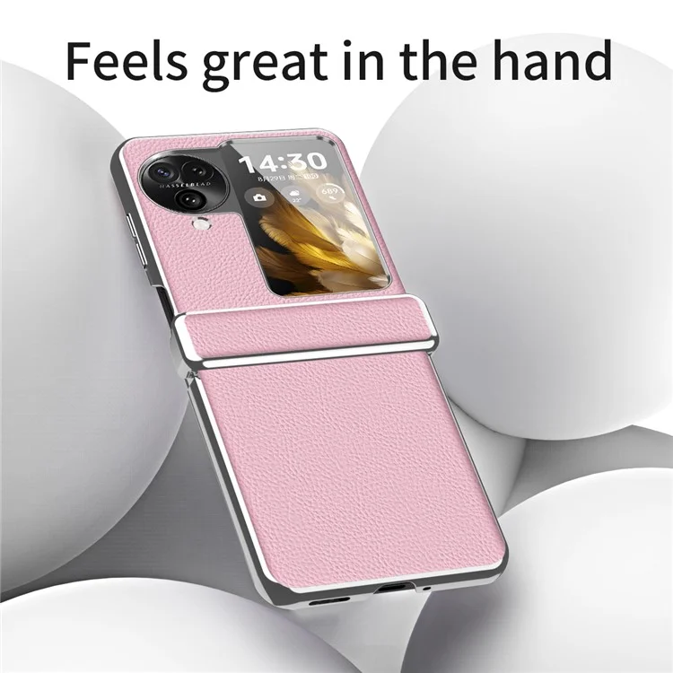 Per Oppo Find N3 Flip 5G Cerniera Design Custodia in Pelle PU Rivestita in PC Elettroplaccatura Texture Litchi Custodia per Telefono - Rosa