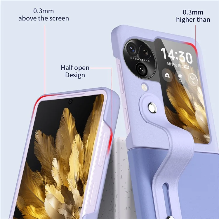 PU+PC Phone Case for Oppo Find N3 Flip 5G Dual Color Design Wristband Kickstand Phone Cover - Dark Blue+Baby Blue