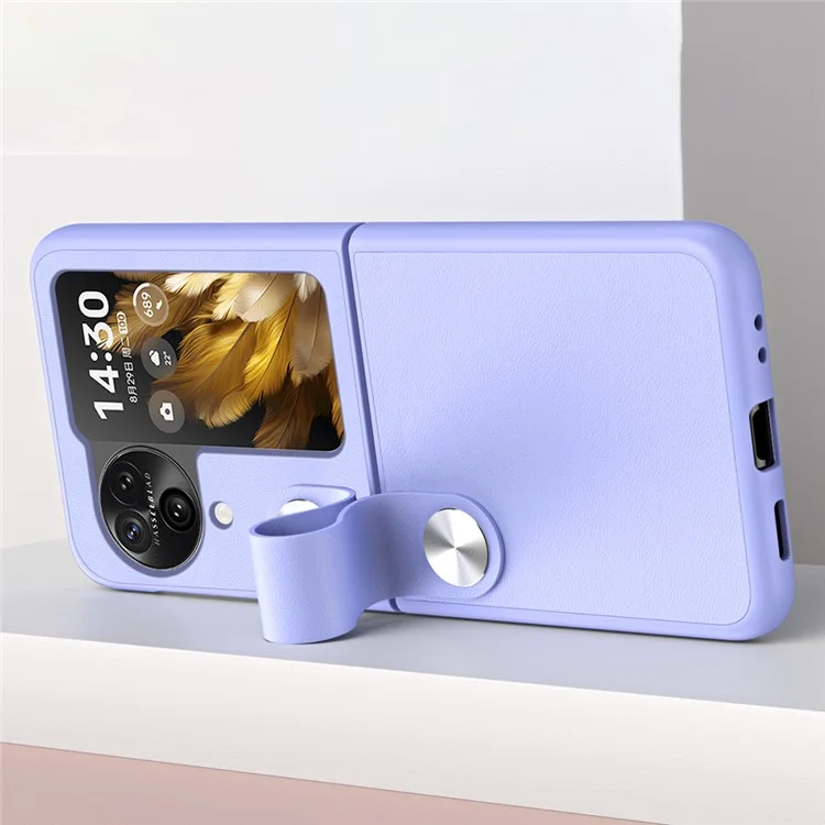 Capa Slim de PU+PC à Prova de Choque para Oppo Find N3 Flip 5G com Alça de Dedo e Suporte - Roxo