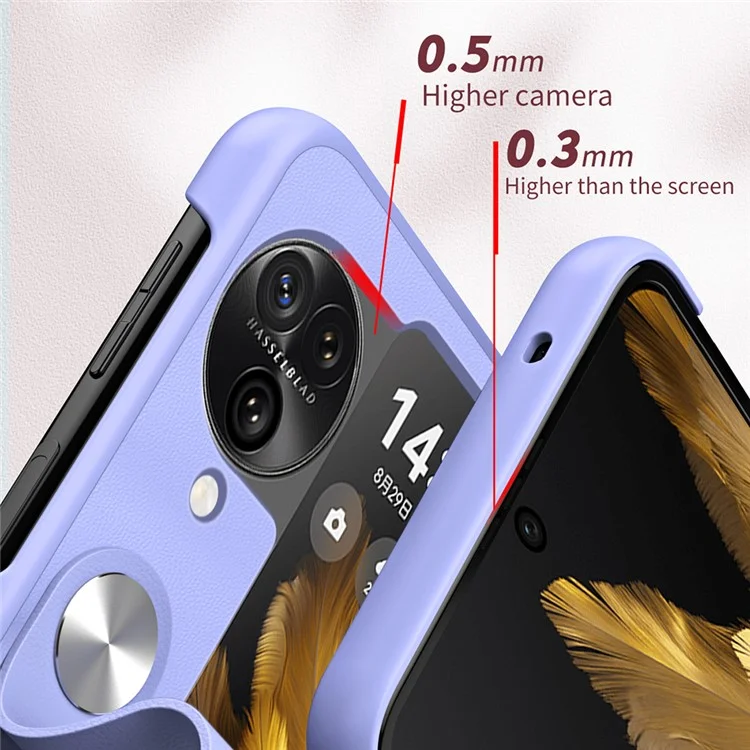 Capa Slim de PU+PC à Prova de Choque para Oppo Find N3 Flip 5G com Alça de Dedo e Suporte - Roxo