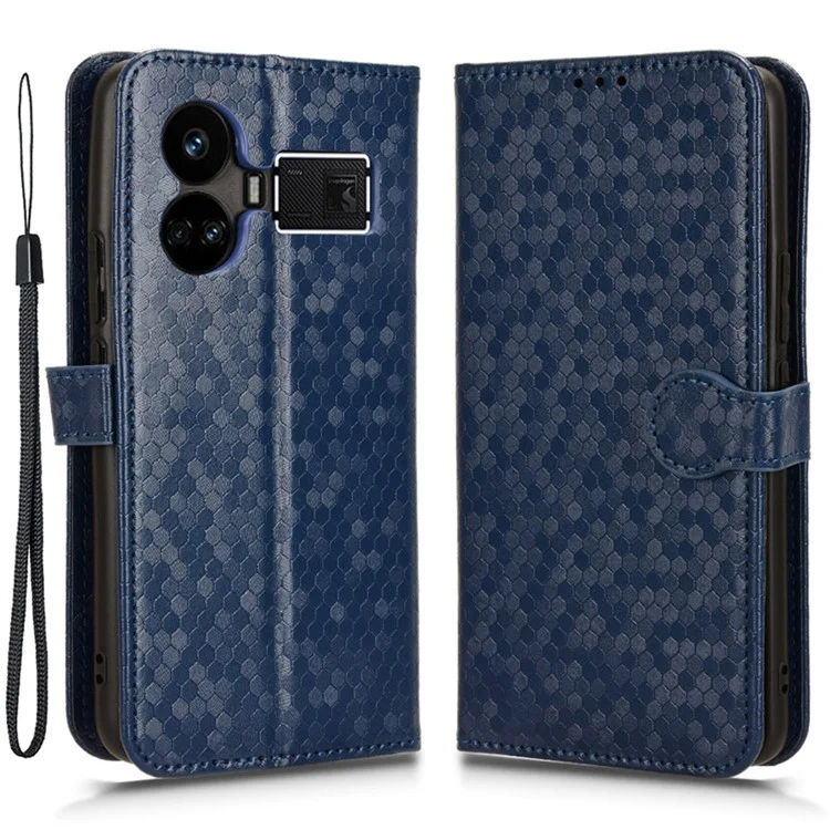 Para Realme GT5 5G PU Leather Folding Stand Case Imprinted Wallet Phone Cover - Azul Escuro